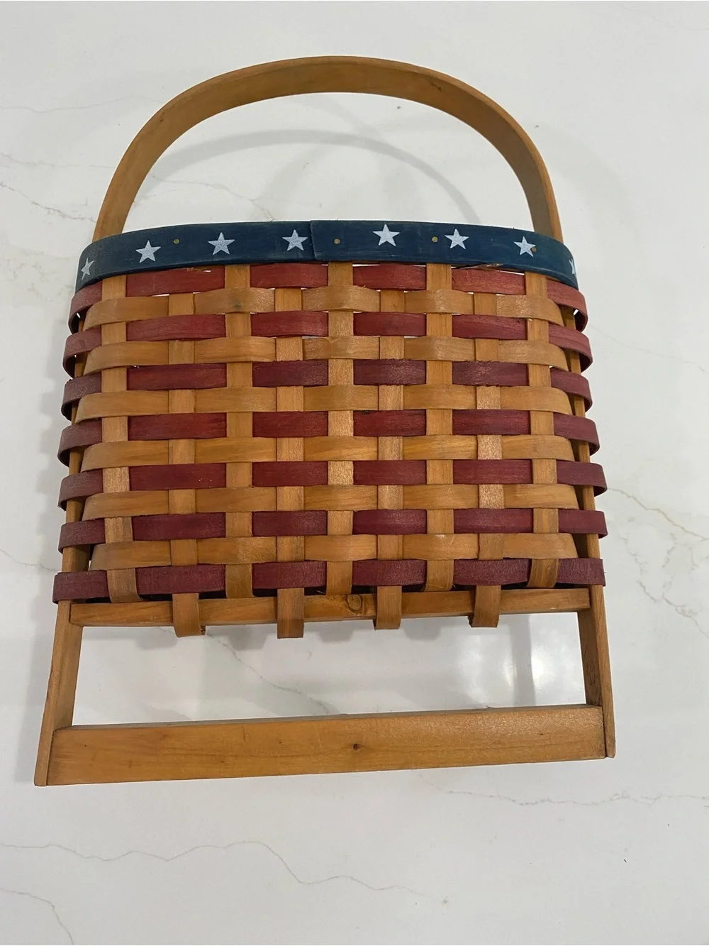 Patriotic Woven Hanging Basket with Hooks - Red and Natural
